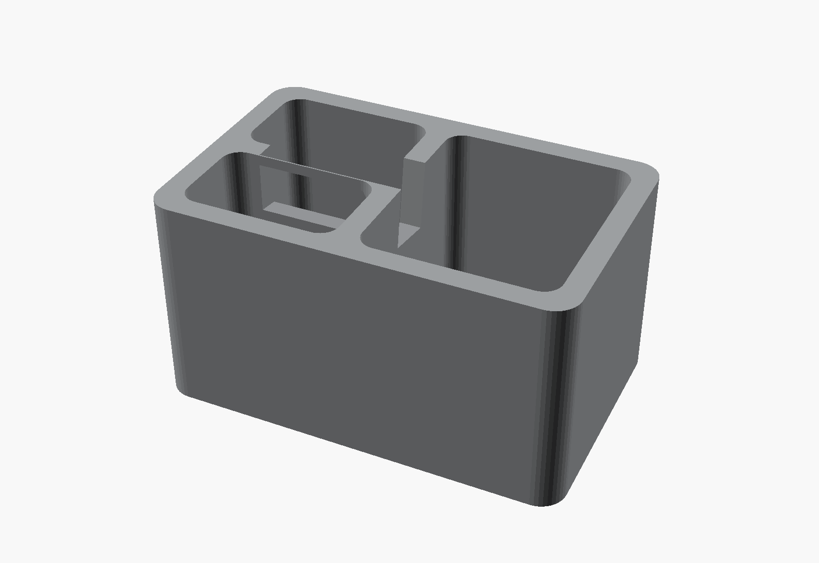 CAD render of a 3D printed desk organizer with pen, clip, and note compartments